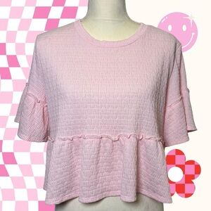Pink Rose Light Pink Ruffled Short Sleeve Top